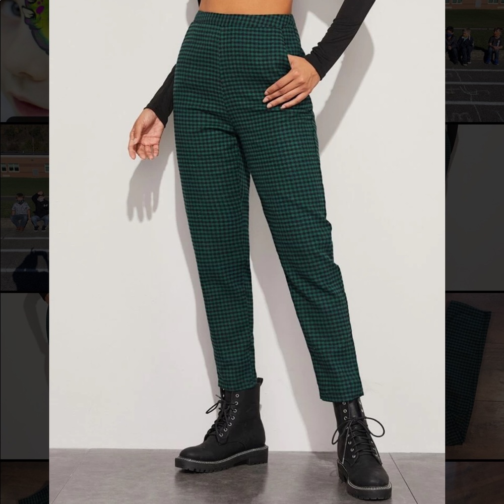Plaid Gingham High-Waisted Pants